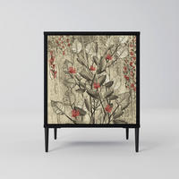 SIDEBOARD HERBAL GRACE, Schwarz, 57,5x42x72,5 cm, Schwarze Metallfüße - Multicolor/Schwarz, Holzwerkstoff/Metall (57.5/72.5/42cm) - SpaceRebels