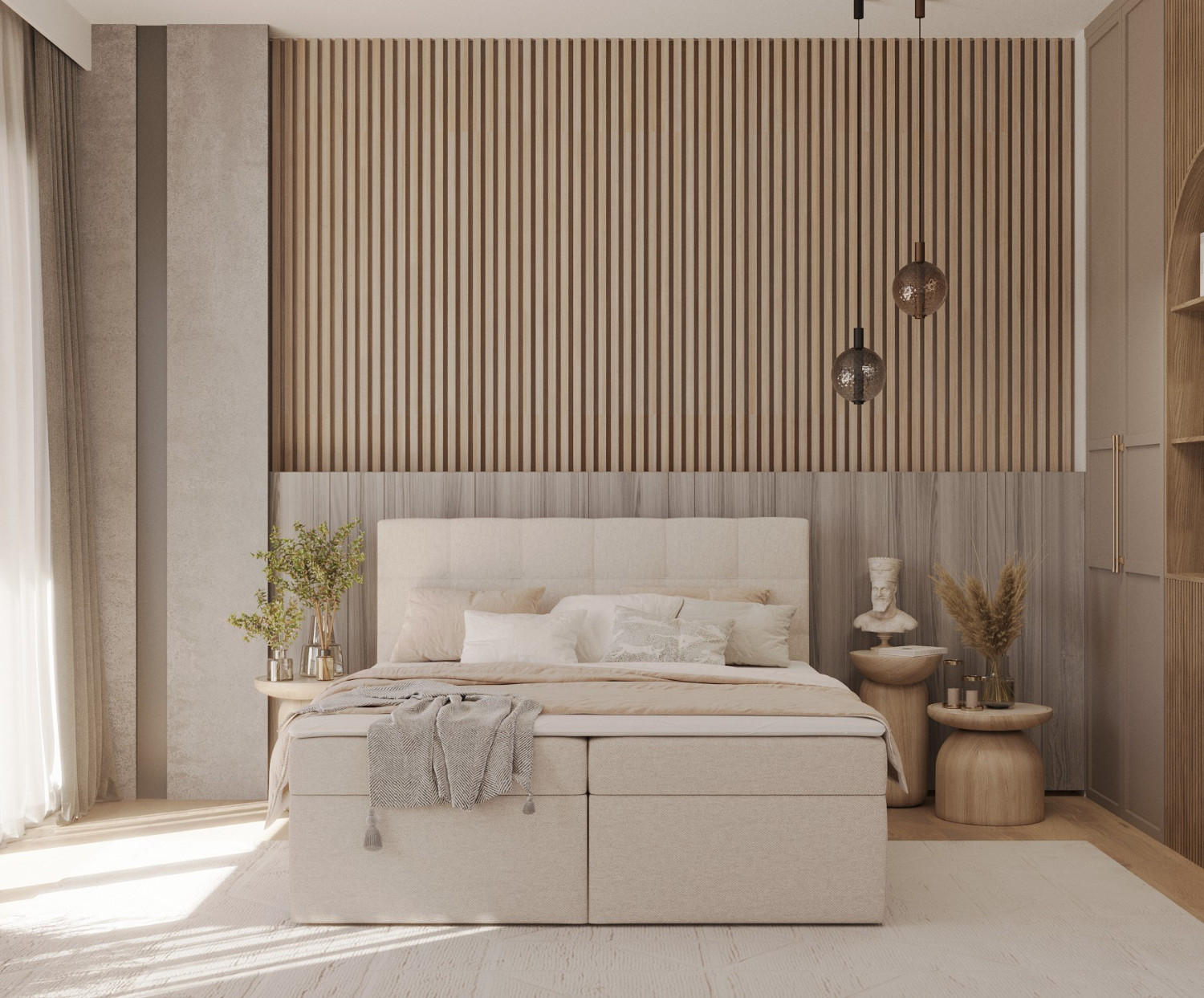 BOXBETT Lean 160/200 cm Hellbeige im Megan Stoff - Sandfarben/Schwarz, Holz/Holzwerkstoff (160/200cm) - AltaBeds