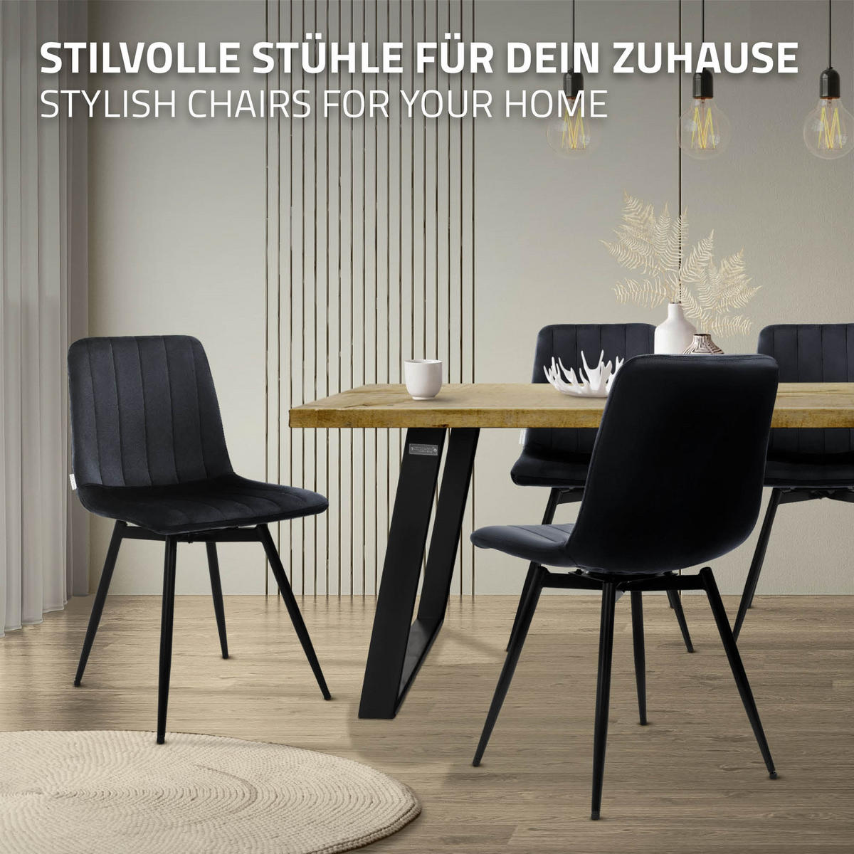 ESSZIMMERSTÜHLE 2er Set drehbar Küchenstühle gepolstert aus Samt Schwarz - Schwarz, Textil/Metall (43/81/52cm) - ML-DESIGN