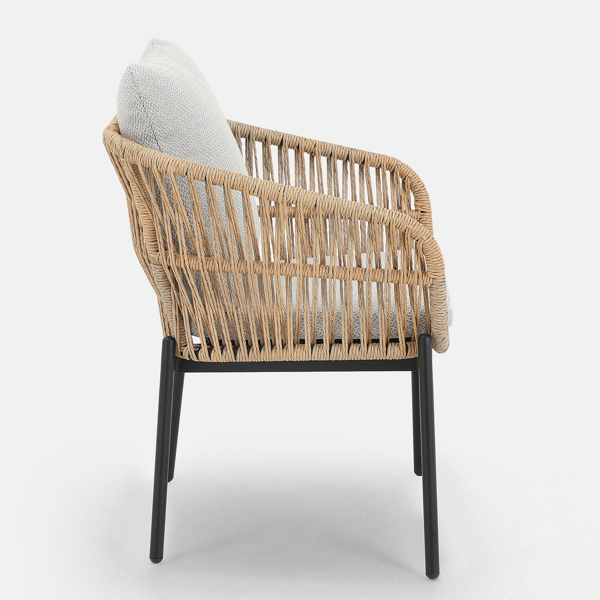 GARTENESSGRUPPE - 7-teilig - Aluminium / Polyrattan / Webstoff - Schwarz/Grau, Naturmaterialien/Textil - home24