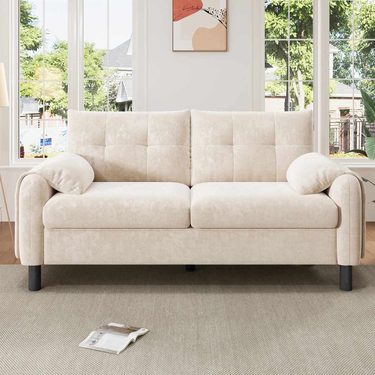 SOFA 2-Sitzer 158 x 80 x 88,5 cm Chenille Beige - Beige, Holzwerkstoff (158/88.5/80cm) - Meubliv
