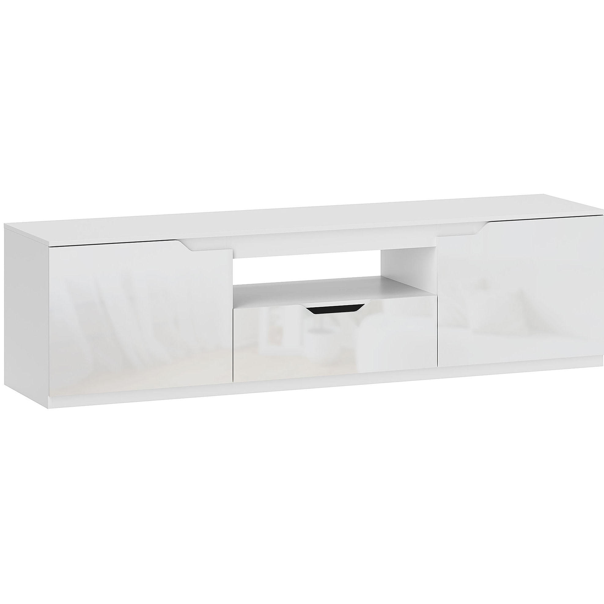 LOWBOARD 160/38/43 cm in Weiß mit 2 Türen, Schublade und Kabelmanagement - Weiß, Holzwerkstoff (160/43/38cm) - Flora Grace