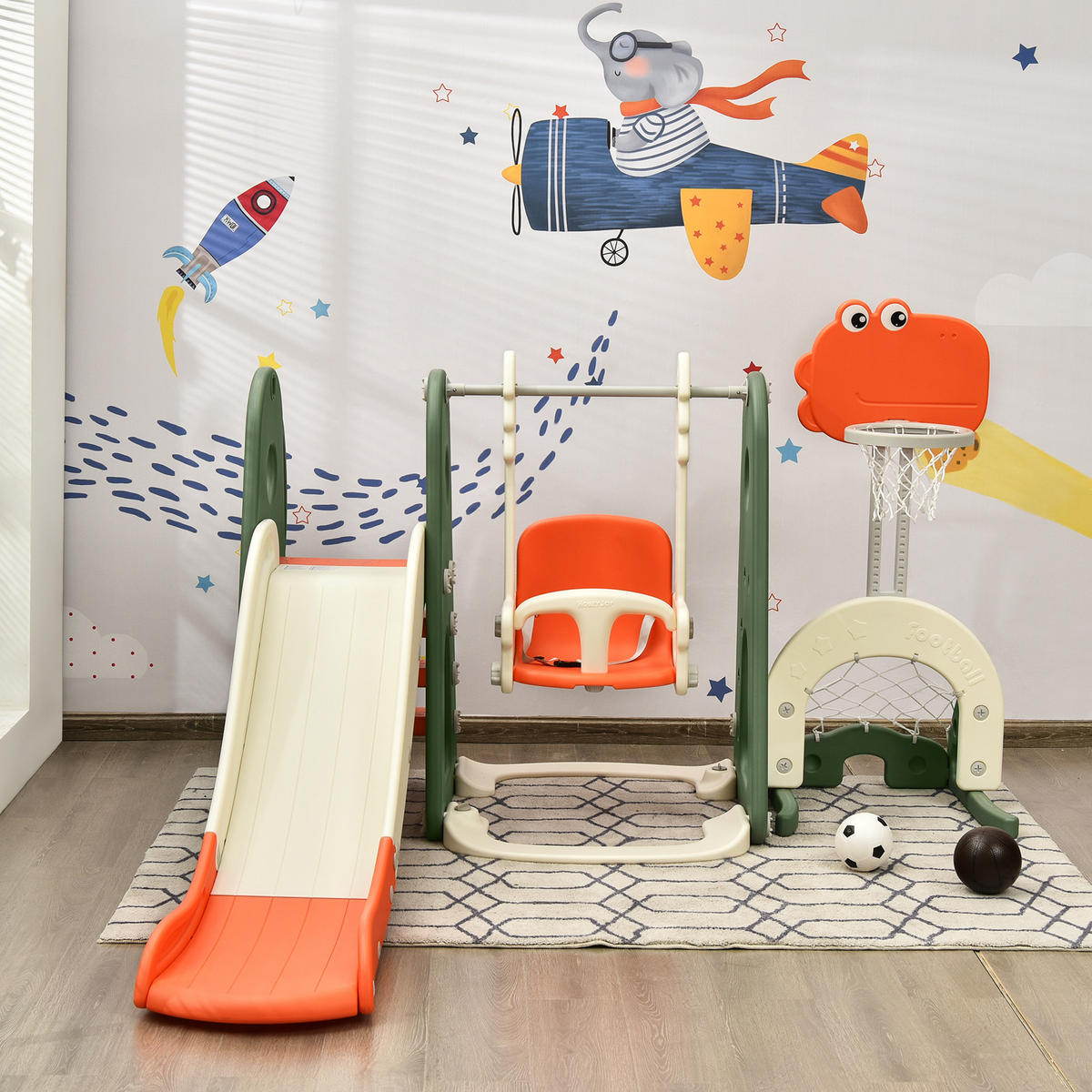 SPIELPLATZ kinder 6 in 1 Orange - Orange, Kunststoff (182/120/172cm) - COSTWAY