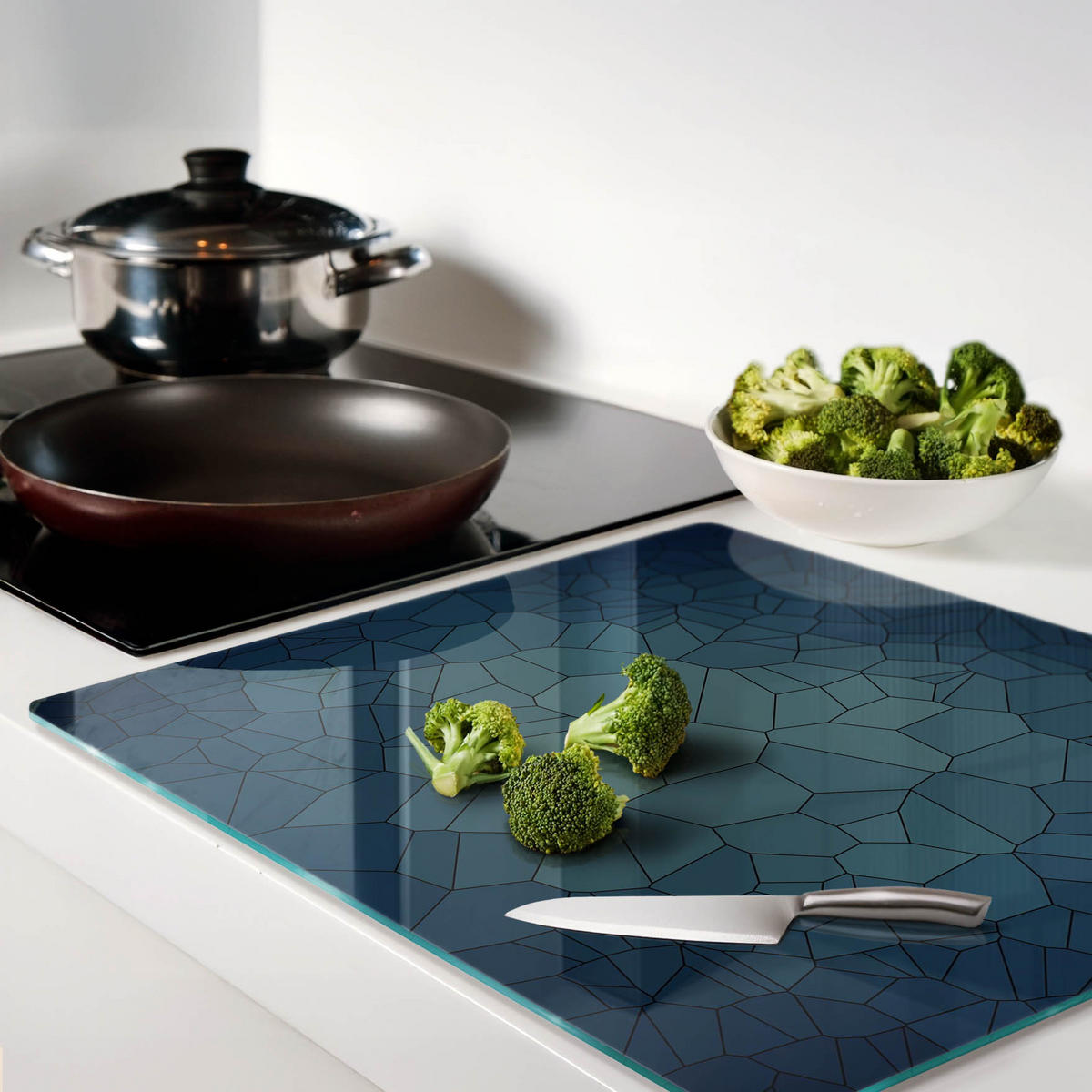 GLASPLATTE 60x52 cm Abstrakt - Blau, Glas (60/0.4/52cm) - TULUP