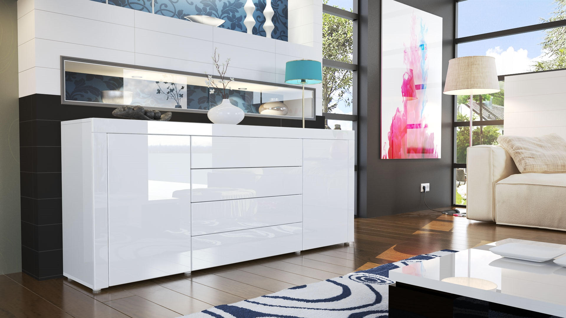 SIDEBOARD La Paz Weiß Hochglanz / Weiß Hochglanz - Weiß Hochglanz, Holzwerkstoff (167/72/35cm) - Vladon