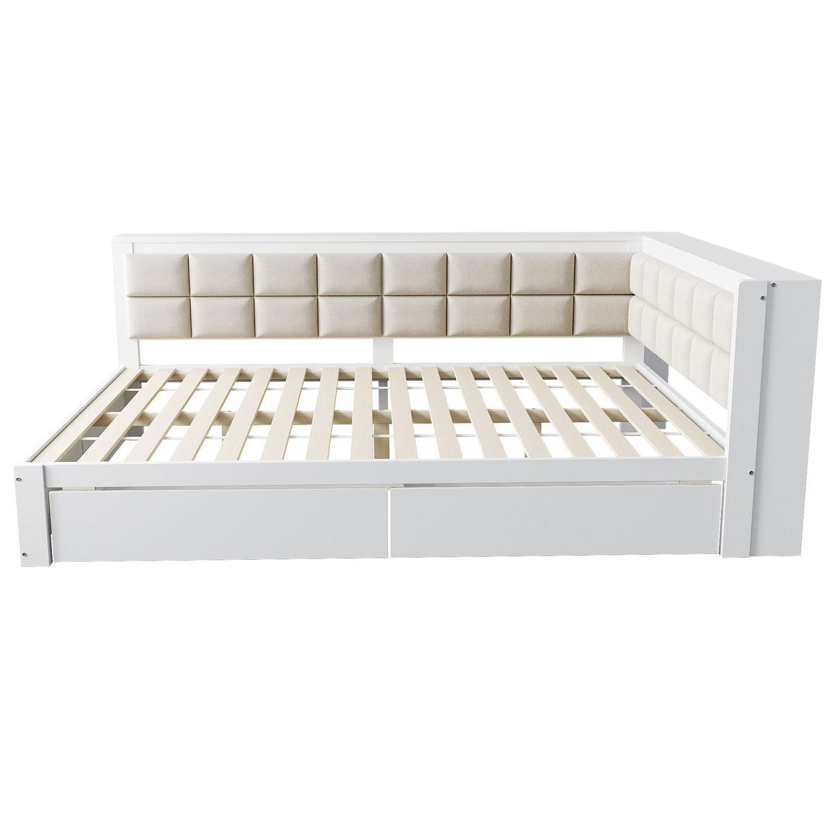 BETT mit Kopfteil 140/200 cm in Weiß – mit 2 Schubladen & inkl. Lattenrost - Weiß, Holz (140/200cm) - BEAOK