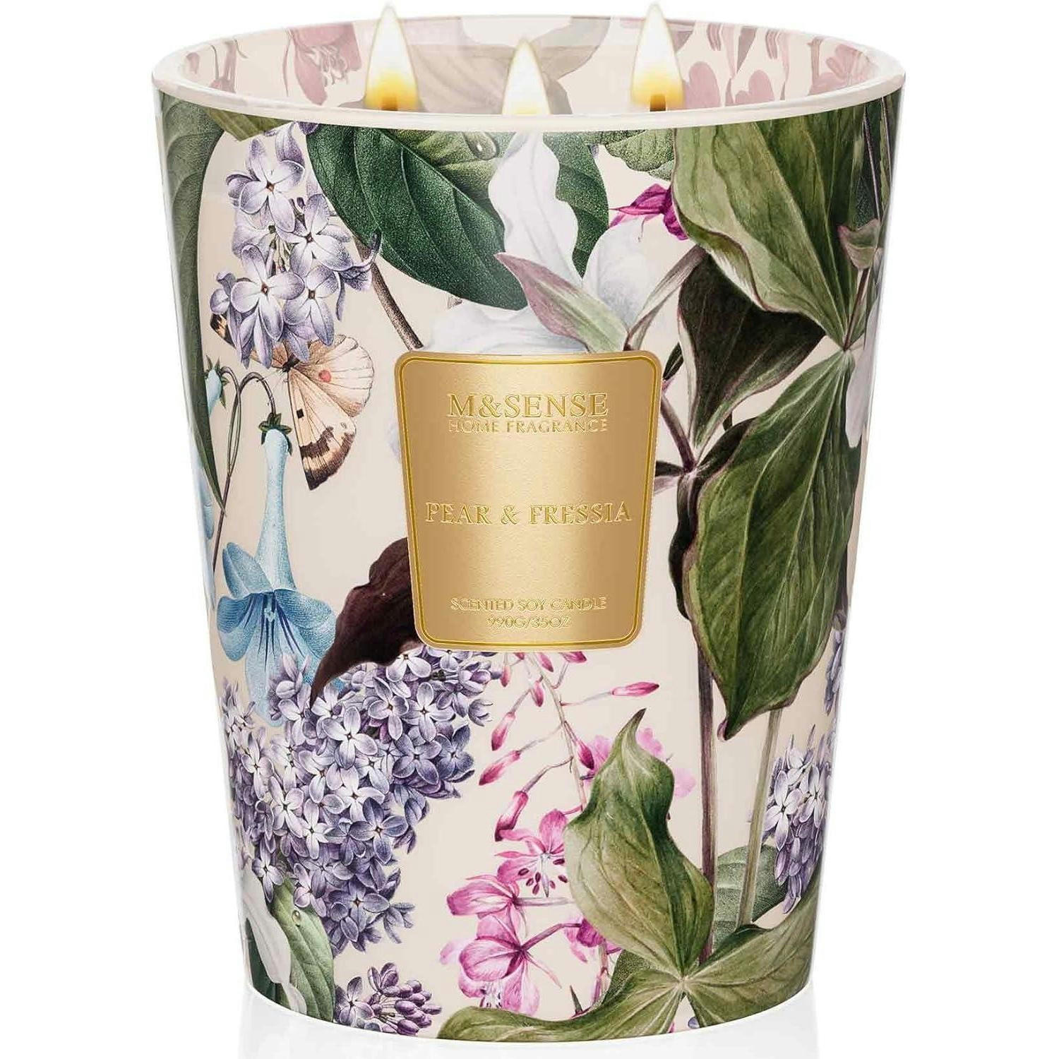 DUFTKERZE Birne Fressia 3 Dochte 990g 150 Stunden Brenndauer - Multicolor, Paraffin (16cm)