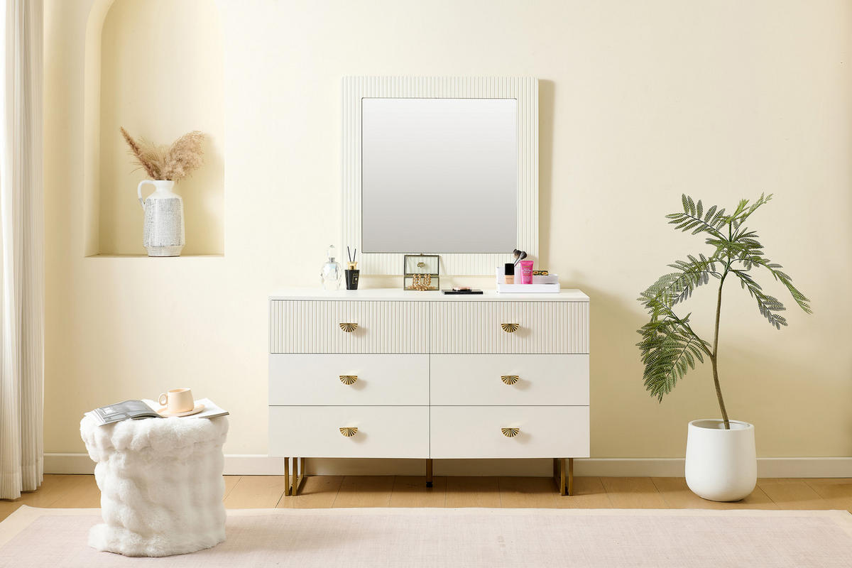 SIDEBOARD Spiegel Set 6 Schubladen weiß - Weiß, Holz (120/75/40cm) - Fortuna Lai