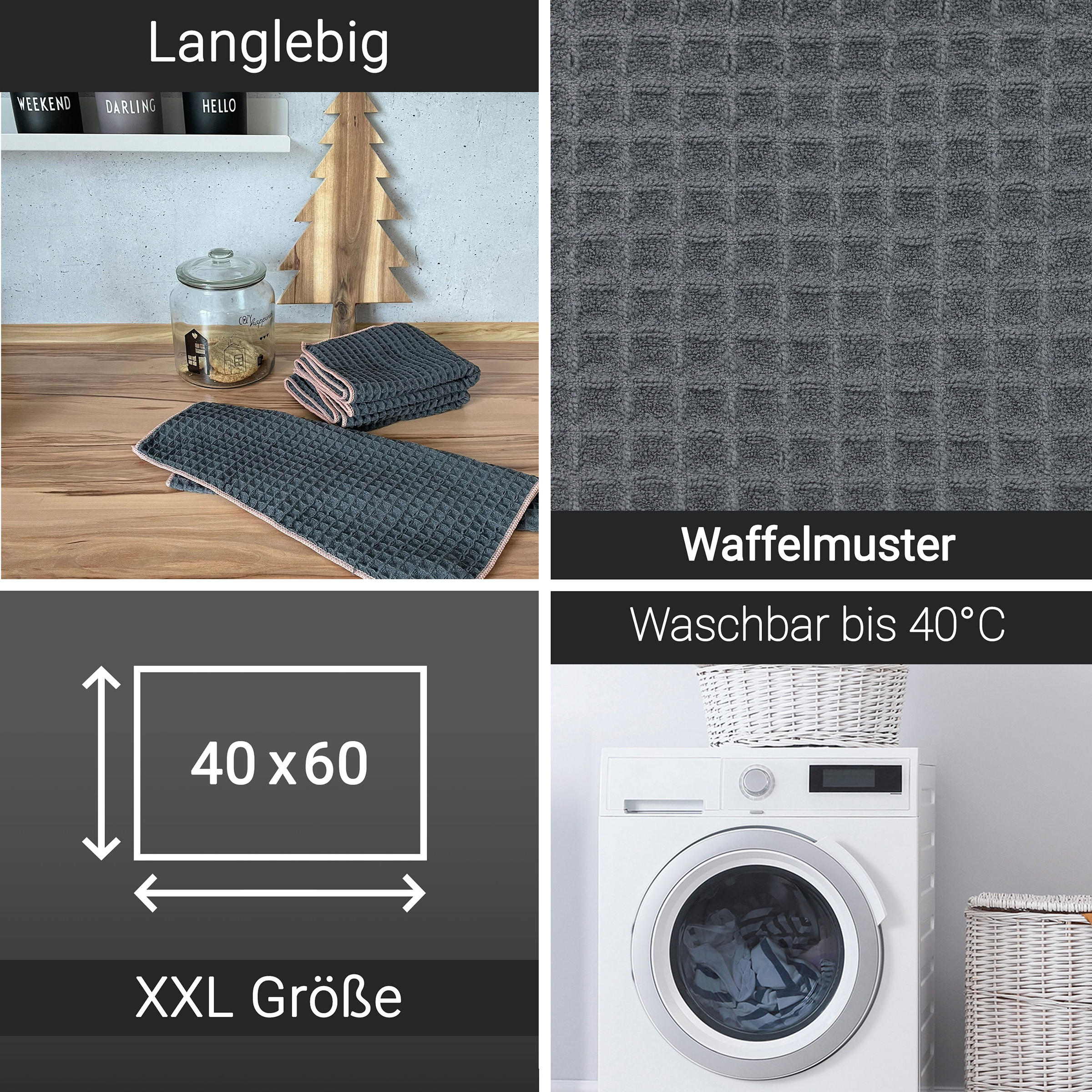 REINIGUNGSTÜCHER, 3er-Set, 80% Polyester, 20% Polyamid - Anthrazit, Textil (40/60cm) - Zollner