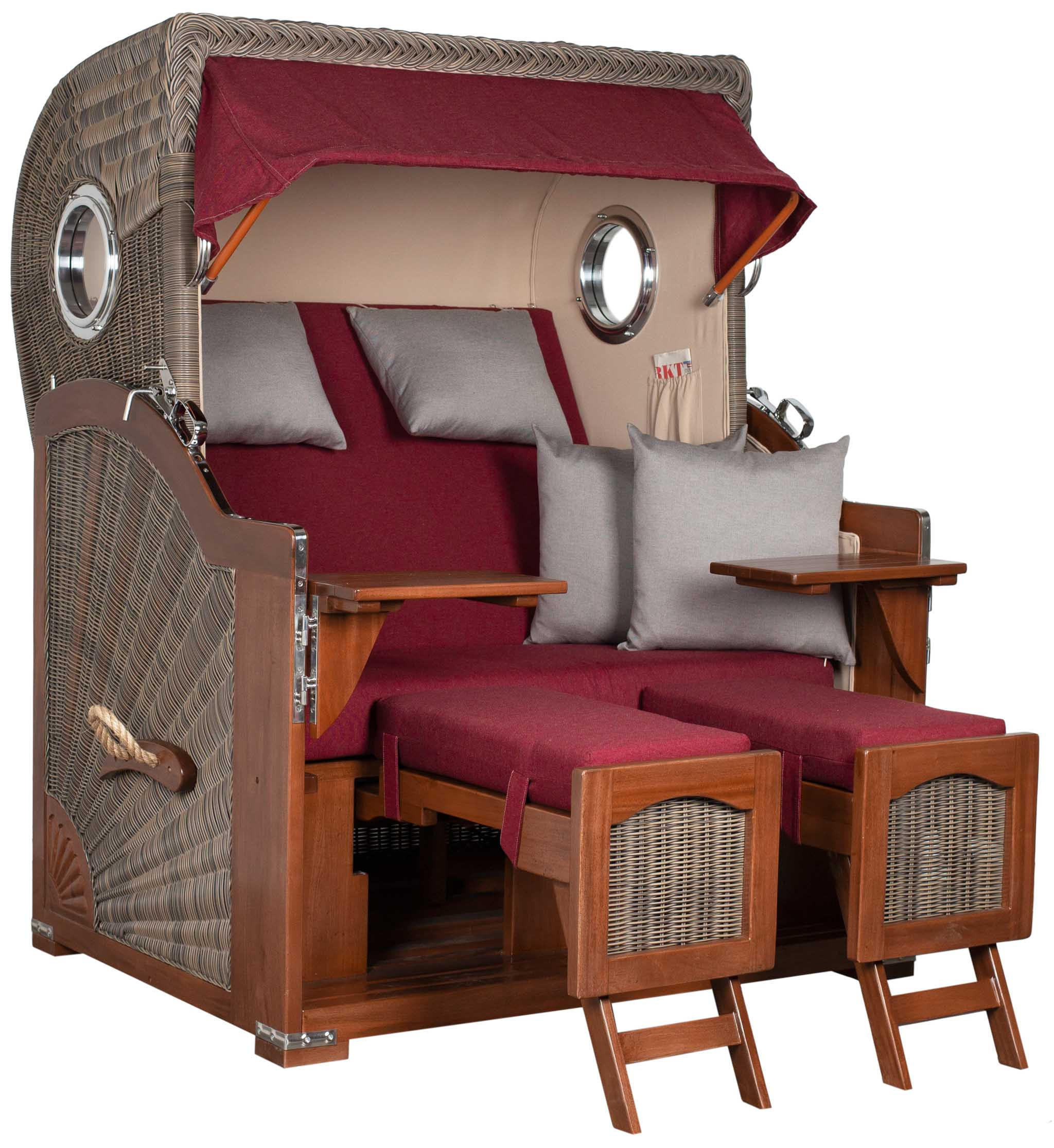 STRANDKORB 2-Sitzer Düne Mahagoni 594 - Rot/Weinrot, Holz (125/170/80cm) - Mr. Deko