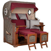STRANDKORB 2-Sitzer Düne Mahagoni 594 - Rot/Weinrot, Holz (125/170/80cm) - Mr. Deko