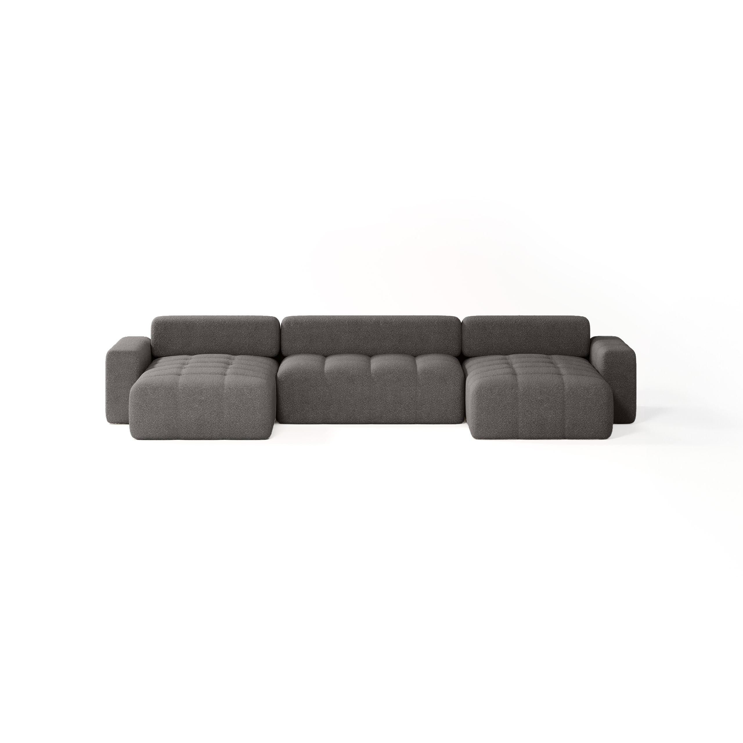 ECKSOFA Bouclé-Stoff 10 Sitzer Bornum U, Grau - Grau, Textil (386/70/155cm) - Meblito