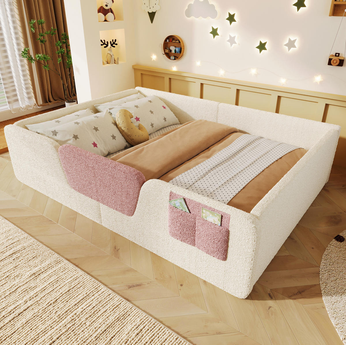 POLSTERBETT 140/190 cm beige aus Velours mit Seitengittern - Beige, Textil (140/190cm) - OKWISH