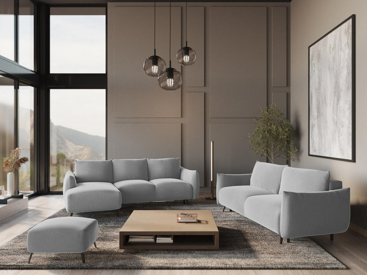 ECKSOFA mit Schlaffunktion Samt Stoff Grau - Schwarz/Grau, Textil/Metall (162/242cm) - Makamii