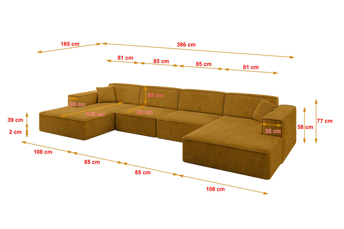 WOHNLANDSCHAFT IREA-U2-v4 - 386x165x77 cm Senfgelb - Grün, Holzwerkstoff/Textil (386/77/165cm) - ALTDECOR