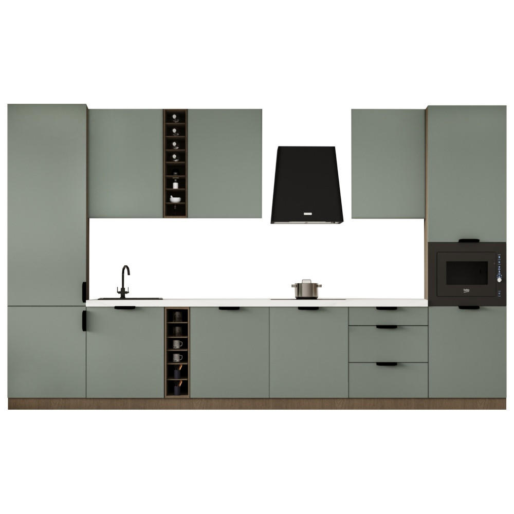 KÜCHENZEILE 360 cm - Sorento KS3-M375 - in Grün / Dunkle Eiche - Eichefarben/Schwarz, Holz (375/247/58cm)