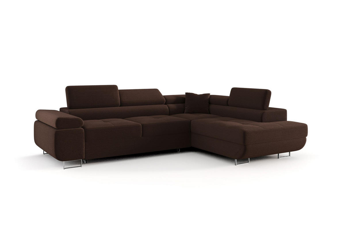 ECKSOFA EMILY mit Schlaffunktion Poso 06 Rechts - Braun, Textil (275/200cm) - Bedante
