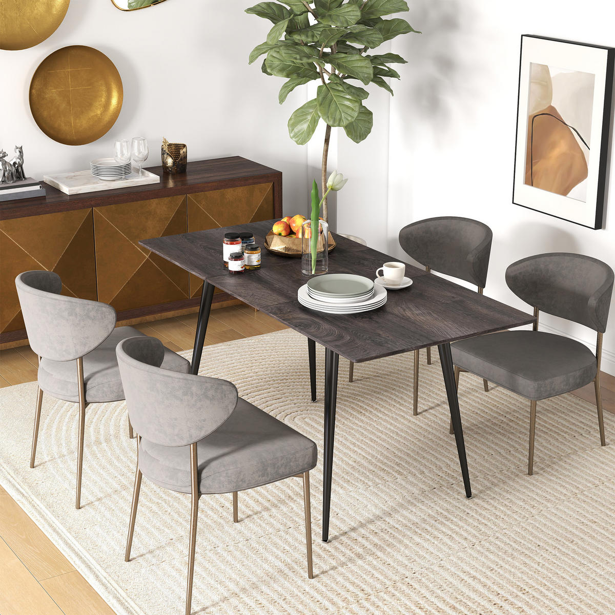 ESSTISCH 120/160 x 75 cm ausziehbar Küchentisch mit Stahlbeine für 6-8 Personen - Schwarz/Grau, Holzwerkstoff/Metall (160/75/77cm) - HOMCOM