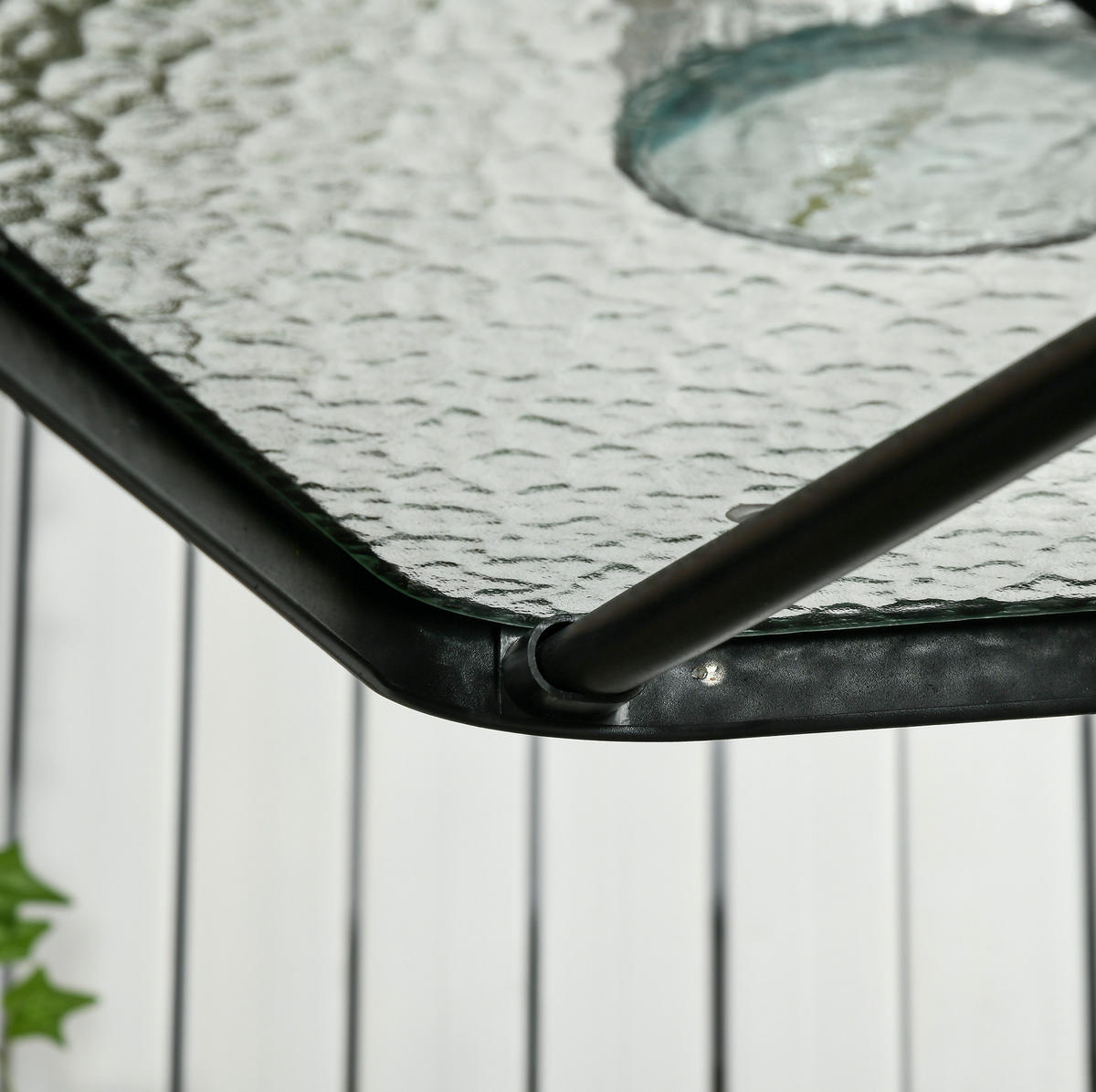 GARTENTISCH 76/76/72 cm mit Schirmloch, gehärteter Glasplatte und Metallgestell, Schwarz - Naturfarben, Metall (76/76/72cm) - Redom