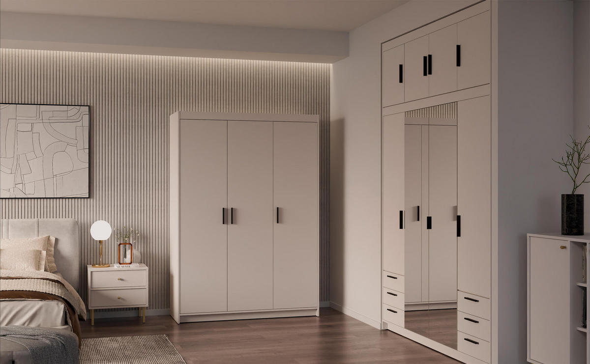 KLEIDERSCHRANK Storicos Beige 133/190,5/53 cm - Modern 3-türig - Beige, Holzwerkstoff/Kunststoff (133/190.5/53cm) - AX Living