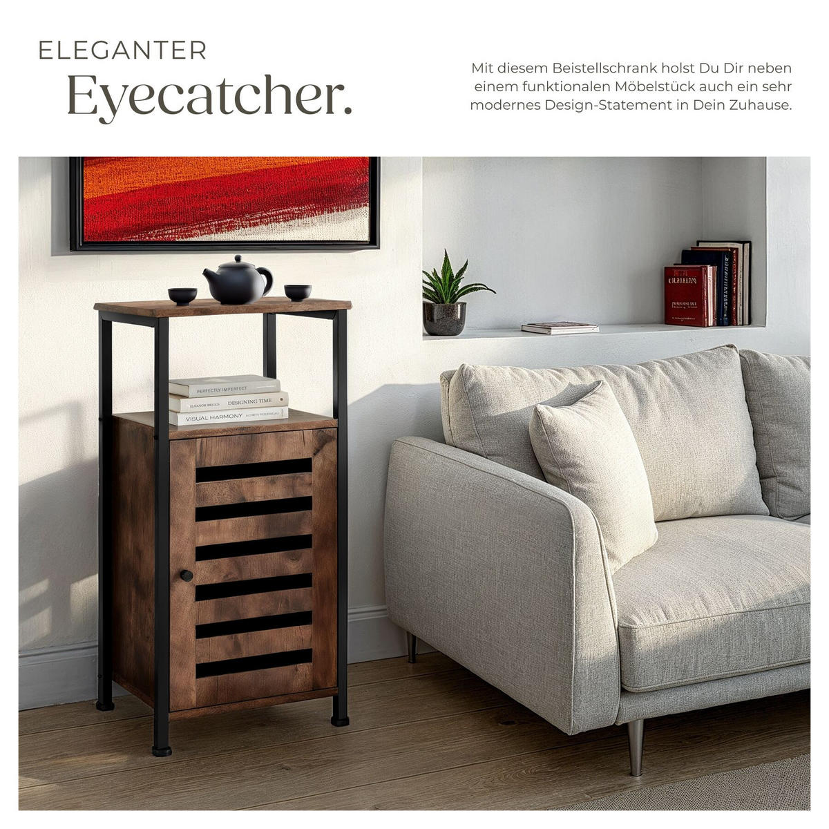 BEISTELLSCHRANK Durham,38,5 x 31,5 x 81 cm,Industrial Holz dunkel, rustikal - Rostfarben, Holz (38.5/81/31.5cm) - tectake