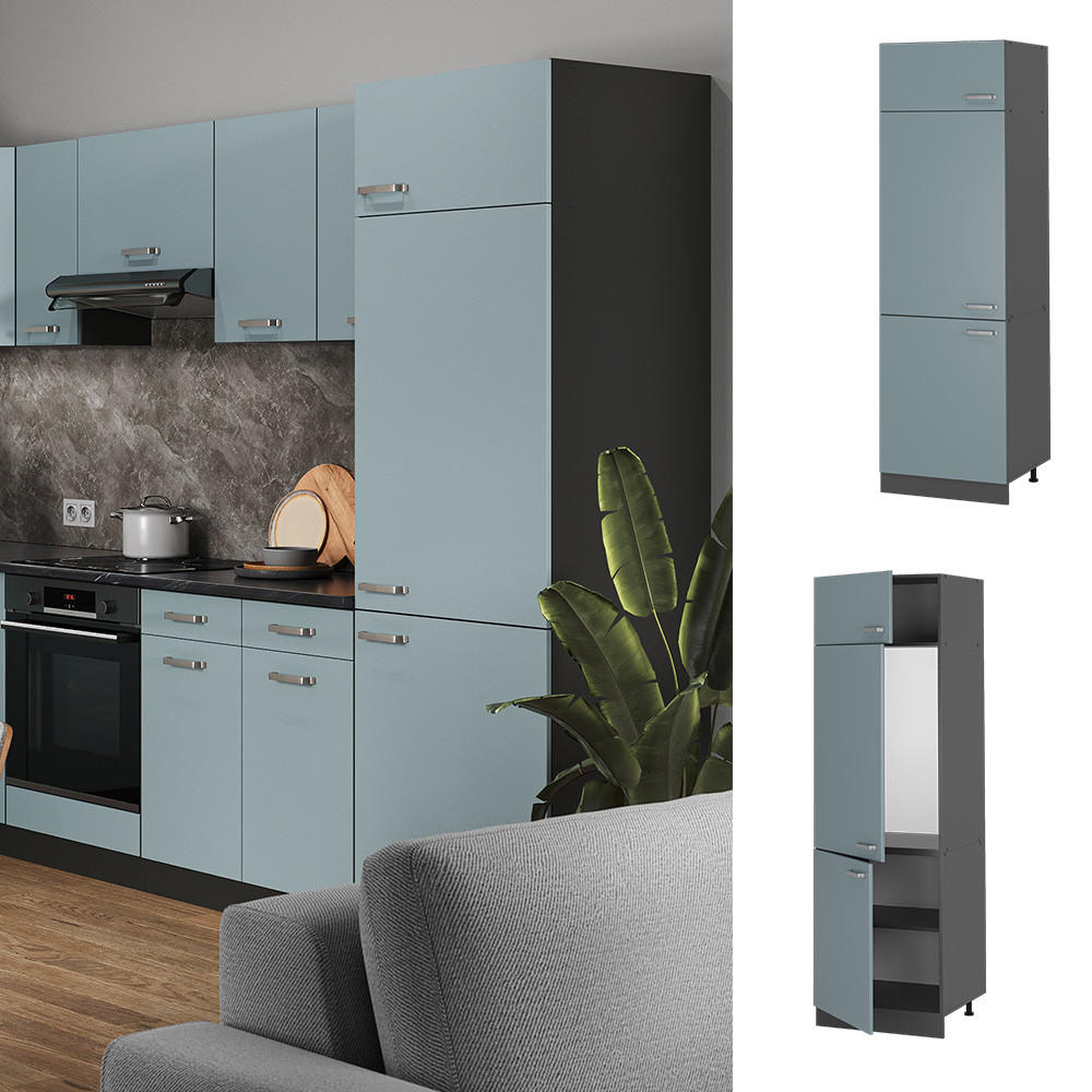 KÜHLUMBAUSCHRANK R-Line Blau-Grau 60 cm - Anthrazit/Blaugrau, Holzwerkstoff (60/206.8/57.2cm) - Vicco