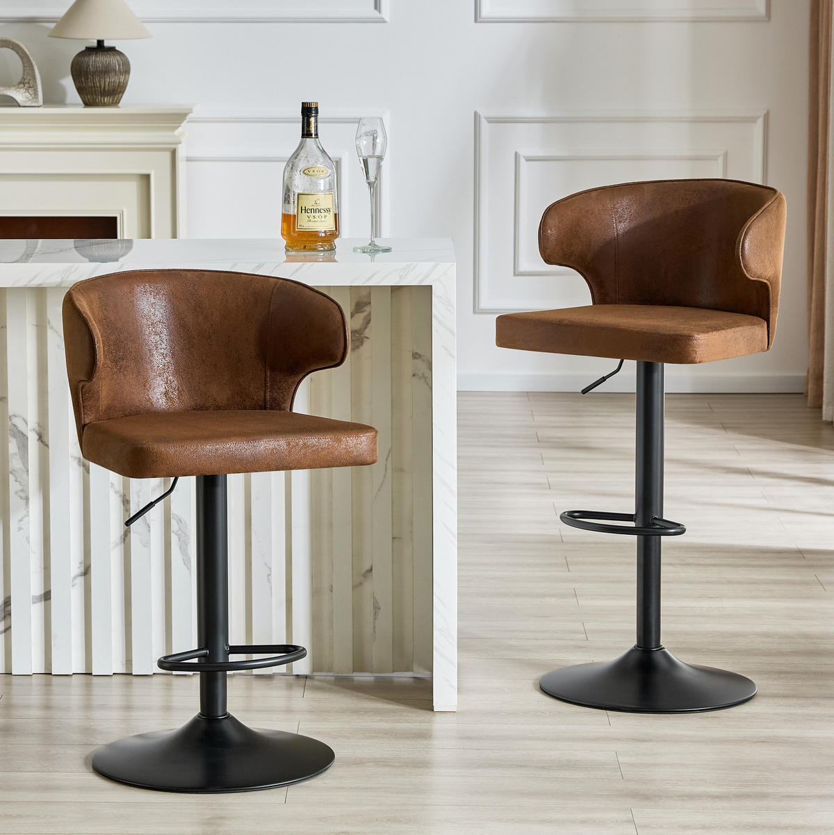 BARHOCKER 2er-Set höhenverstellbar, drehbar, mit Lehne, Braun - Braun, Metall (45/110/49.7cm) - Meubliv