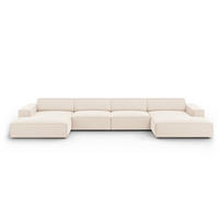 PANORAMASOFA Jodie aus Samt leichtes beige 6 Sitzplätze - Beige, Textil (166/70/364cm) - Micadoni