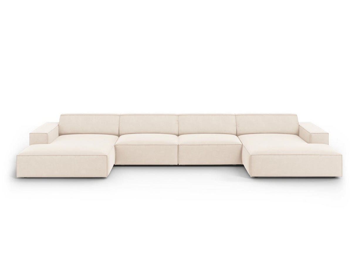 PANORAMASOFA Jodie aus Samt leichtes beige 6 Sitzplätze - Beige, Textil (166/70/364cm) - Micadoni