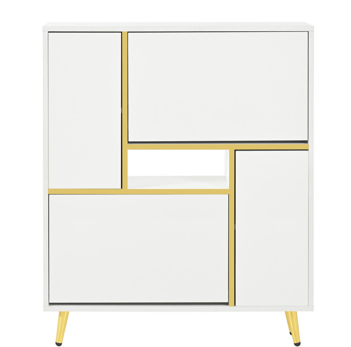 SCHUHSCHRANK 80/25/96 cm in Weiß mit 2 Türen, Hochglanzfront und LED-Licht - Weiß, Holzwerkstoff (80/96/25cm) - BEAOK