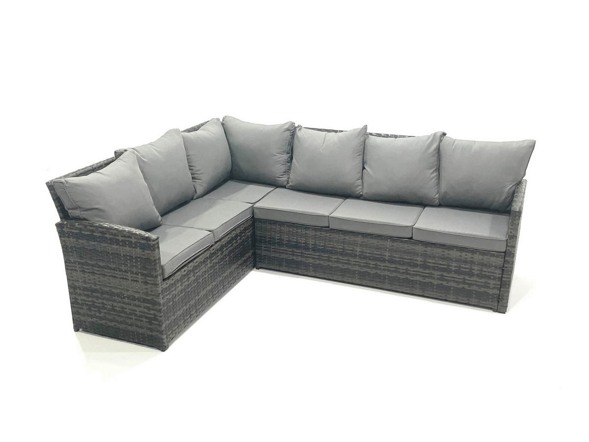 BALKONMÖBEL-SETS mit Ecksofa,Länglicher Couchtisch,4 Hocker,2 Sesseln Polyrattan Dunkelgrau 12-Sitzer - Dunkelgrau/Grau, Glas/Kunststoff - Fimous