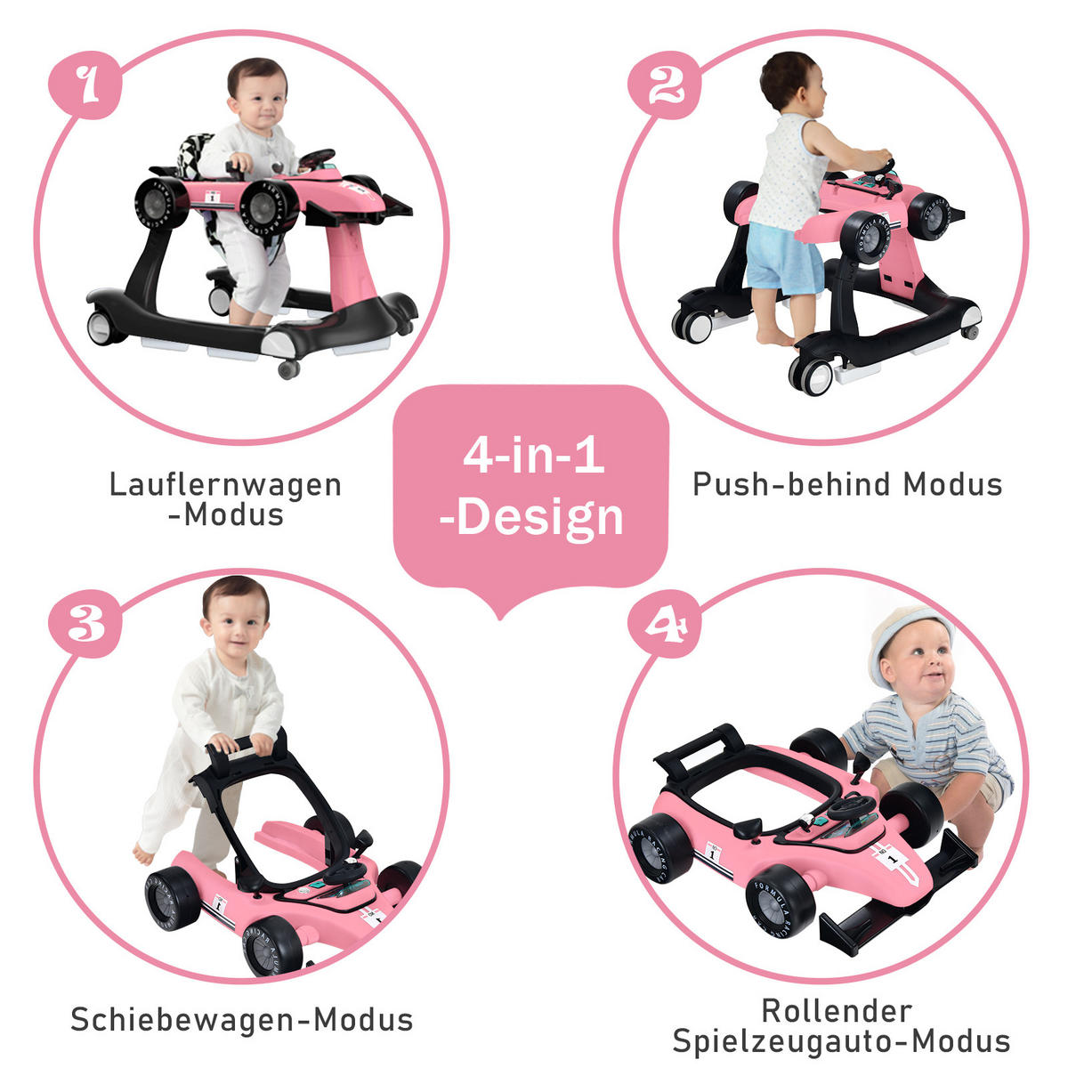 LAUFLERNWAGEN Pink - Pink, Kunststoff (64/56/73cm) - COSTWAY