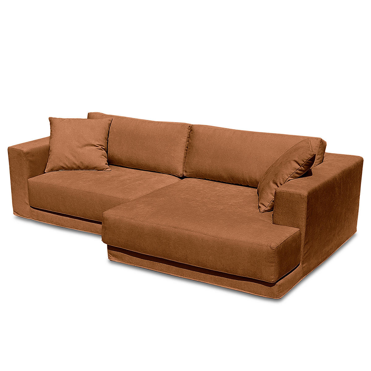 ECKSOFA mit Wechselbezug - Longchair, Webstoff - Schwarz/Kupferfarben, Kunststoff/Textil (260/155cm) - home24
