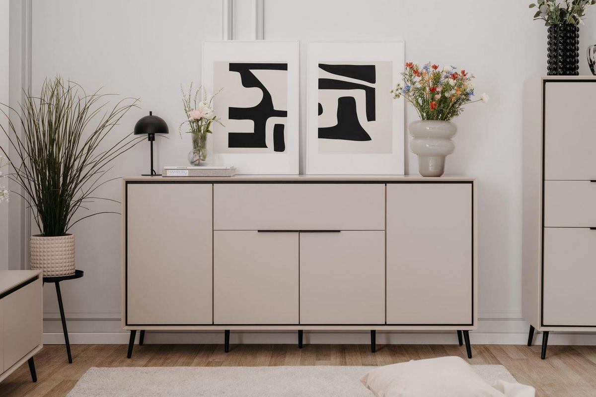 SIDEBOARD Aurora 51B sand / greige - Sandfarben/Schwarz, Holzwerkstoff/Kunststoff (175/90/38cm) - möbelvita