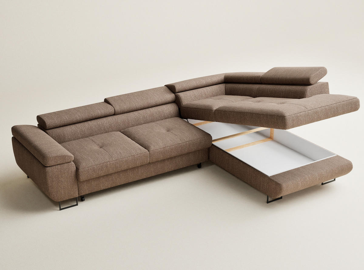 ECKSOFA MIT SCHLAFFUNKTION Concord Hellbraun Webstoff - Hellbraun/Schwarz, Holz/Holzwerkstoff (277/203cm) - Maison de Reve