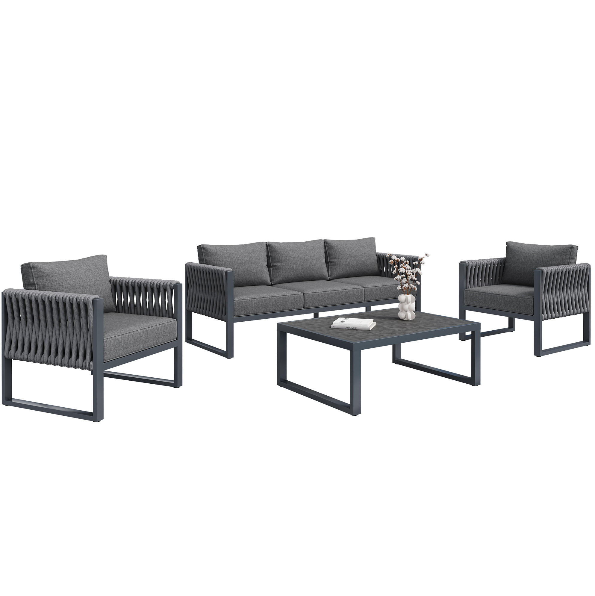 GARTENLOUNGE-SET aus Metall mit Tisch, 5-Sitzer, 167/61/63 cm, Grau - Grau, Metall - Redom