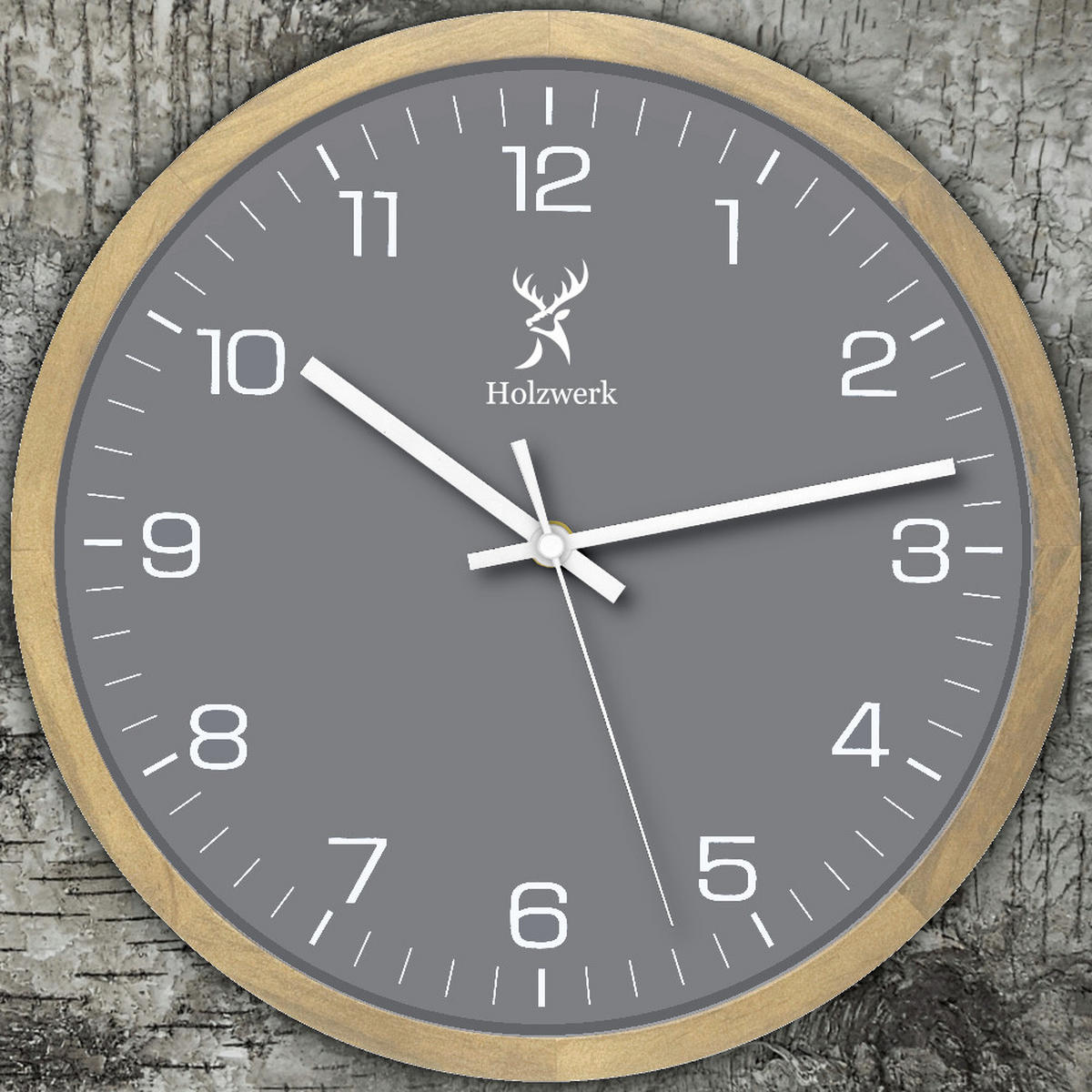 WANDUHR Holz Designer HARBURG Loft Wand Uhr, beige, grau - Beige/Weiß, Glas/Holz (30/30/4.2cm) - Holzwerk