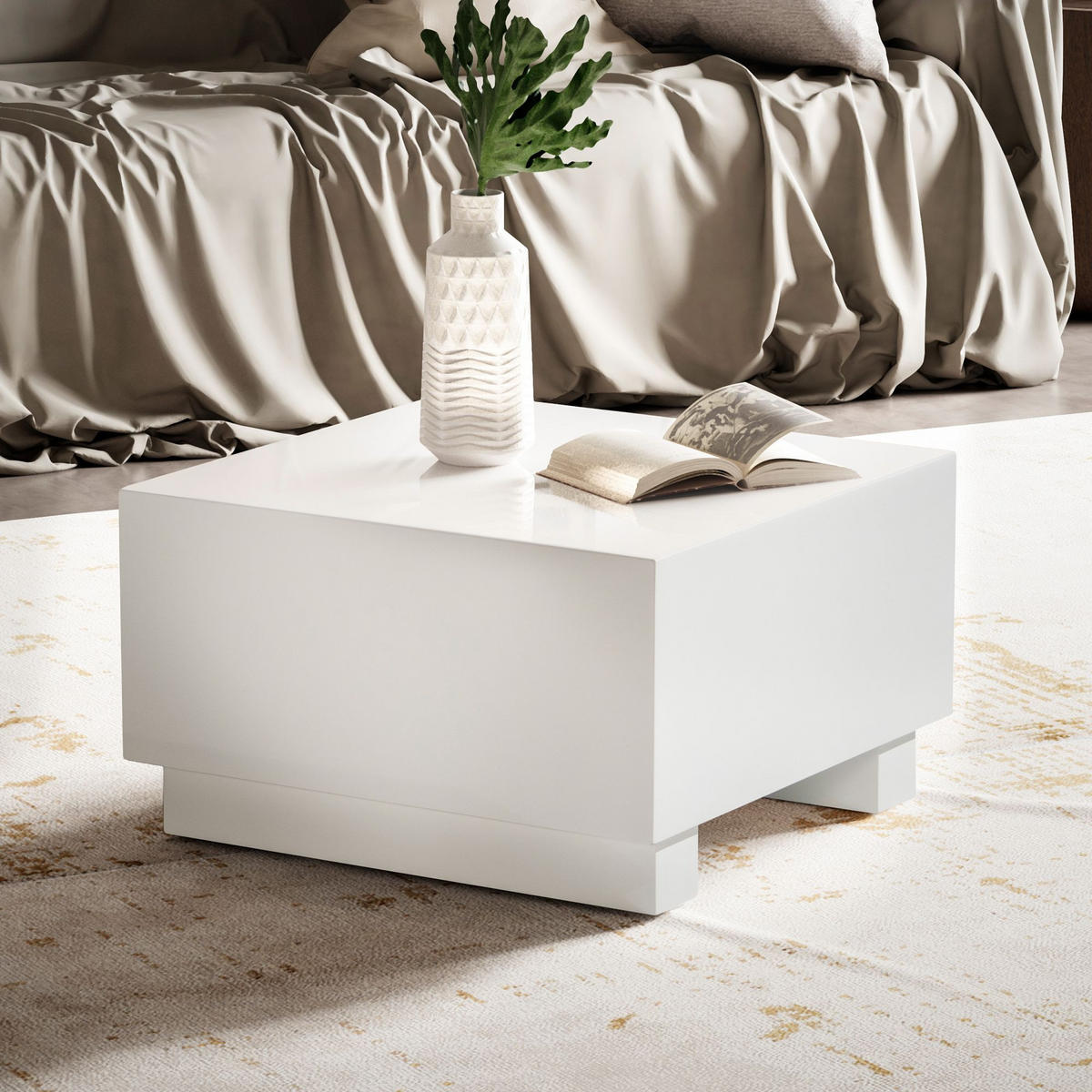 COUCHTISCH in Würfelform, Weiß Hochglanz, 60x60x35 cm, modernes Design - Weiß, Holzwerkstoff (60/60/35cm) - KADIMA DESIGN