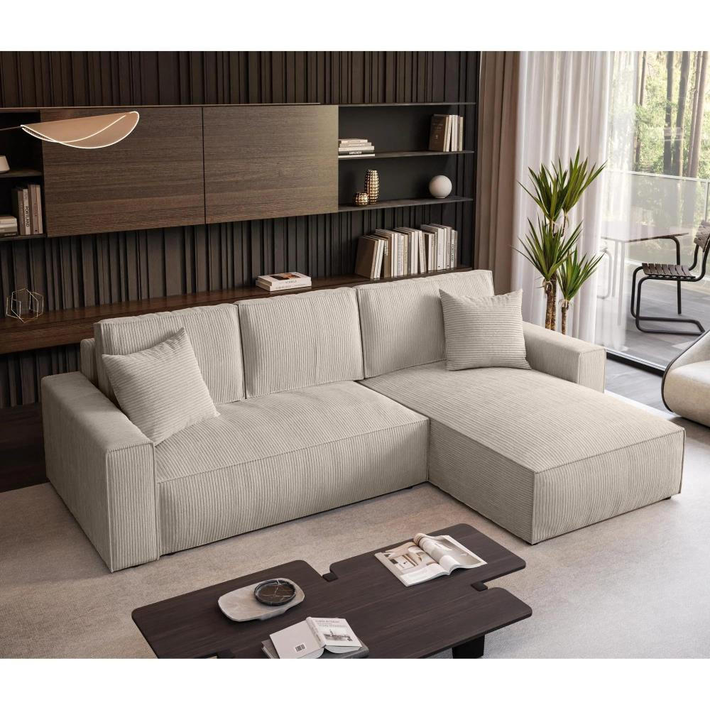 ECKSOFA Parys L Creme - Creme/Schwarz, Kunststoff/Textil (290/185cm) - Beautysofa