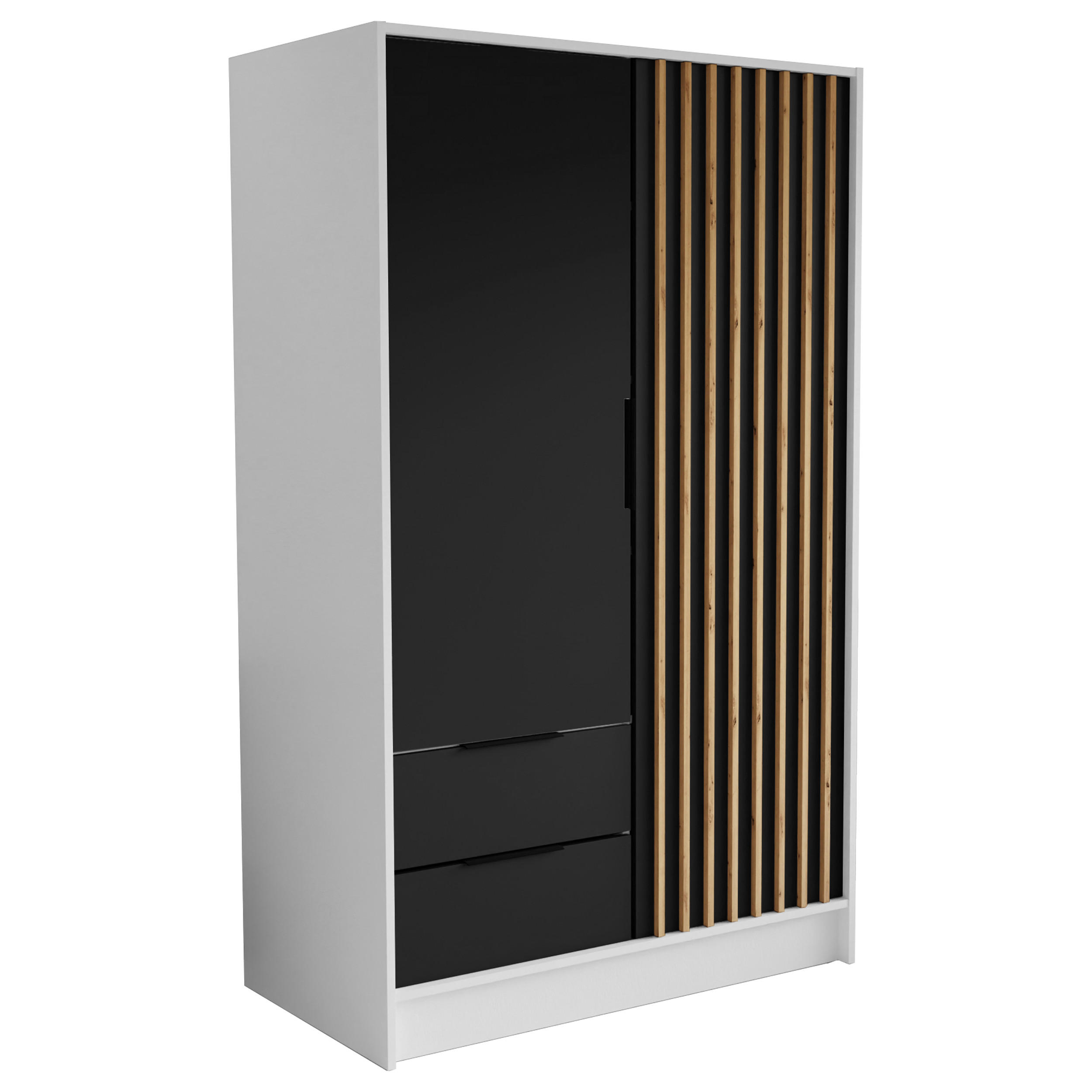 DREHTÜRENSCHRANK PELOR 102/200/51 cm Modern Kleiderschrank 2-türig Weiß - Schwarz/Weiß, Holzwerkstoff (102/200/51cm) - MASSENO