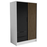 DREHTÜRENSCHRANK PELOR 102/200/51 cm Modern Kleiderschrank 2-türig Weiß - Schwarz/Weiß, Holzwerkstoff (102/200/51cm) - MASSENO