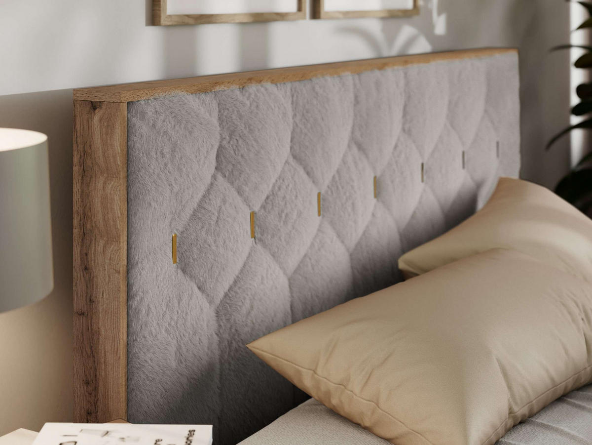 POLSTERBETT LARINO CLASSIC 180/200 - Hellgrau Plüsch - ohne Matratze - Hellgrau, Textil (180/200cm) - MKS