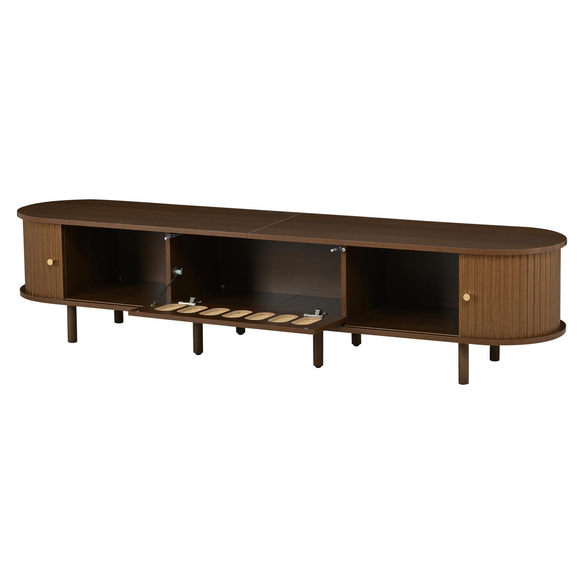 TV-SCHRANK 180/40/40 cm Nussbaum Rattan mit 1 Klapptür und 2 Rolltüren - Nussbaumfarben, Holzwerkstoff (180/40/40cm) - Oxeza