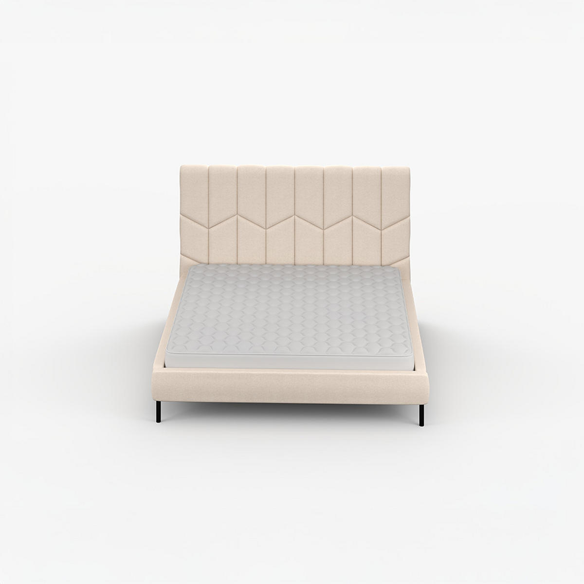 POLSTERBETT KRIS, Lattenrost, ohne Bettkasten, gepolsterte Kopfstütze 160/200 in Creme - Creme/Schwarz, Holz/Textil (160/200cm) - imoebel24