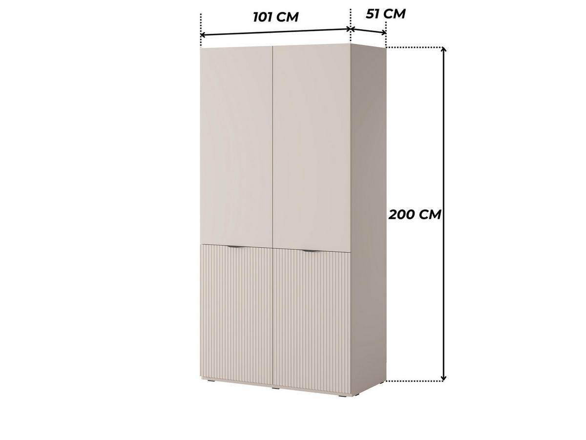 KLEIDERSCHRANK ZEN (Modular, Cashmere Matt, Rillenfront, 2-türig) - Kaschmir/Schwarz, Holz/Holzwerkstoff (101/200/51cm) - Ravio