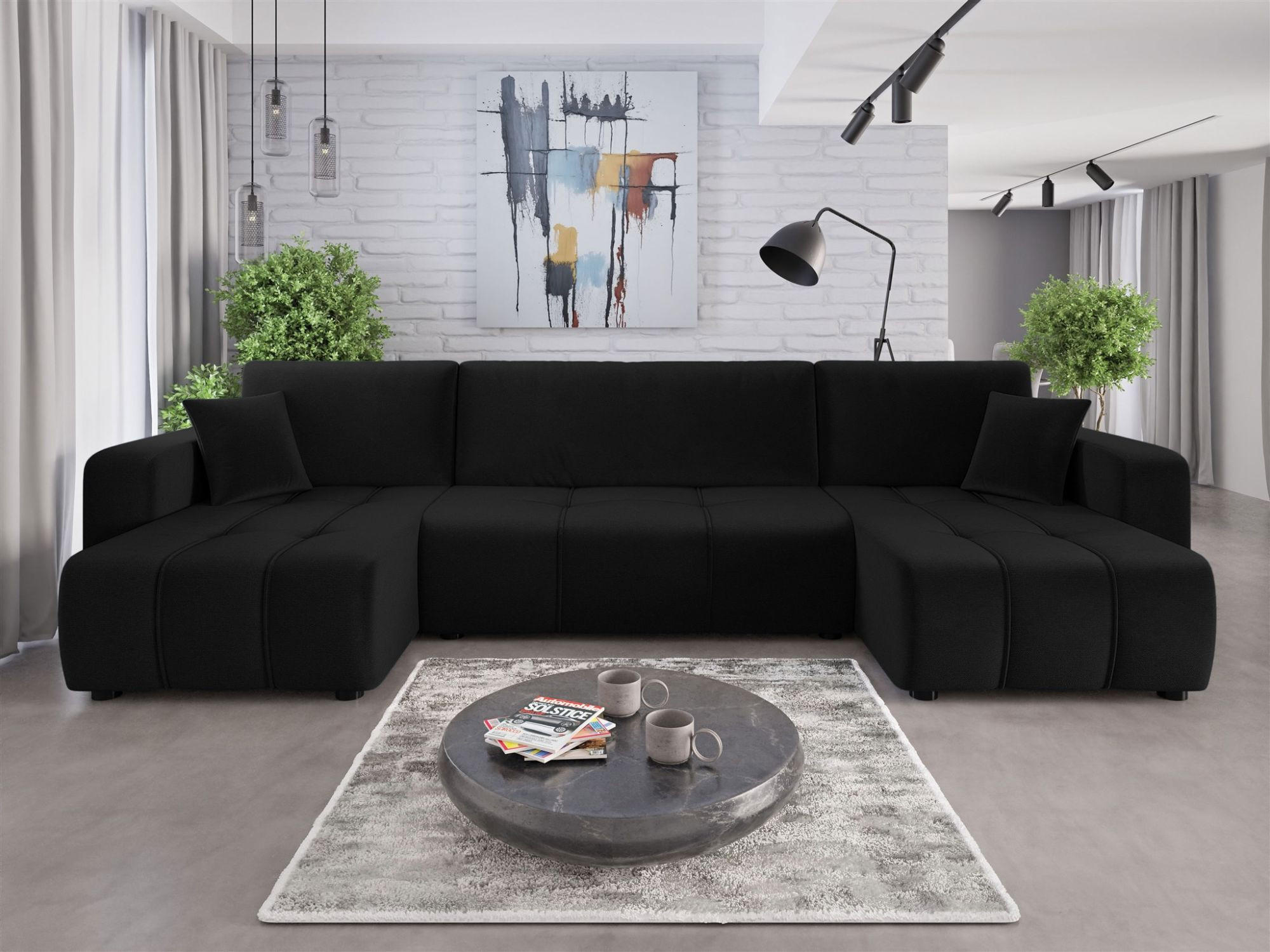 WOHNLANDSCHAFT Dagny - Schwarz, Holzwerkstoff/Textil (317/85/146cm) - Fun Möbel