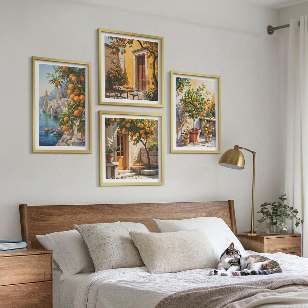 WANDBILDER 4er Set - 50x50 cm & 40x60 cm Goldrahmen - Gemalte Zitruslandschaften - Goldfarben, Kunststoff (50/50cm) - ArtPrintCave