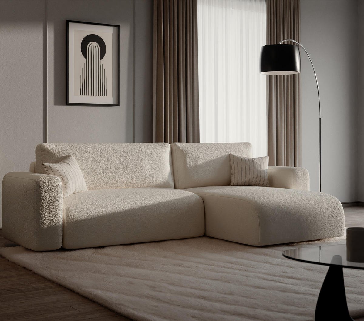 ECKSOFA TALW L mit Schlaffunktion, Weiß - Weiß, Textil (294/185cm) - Fedve