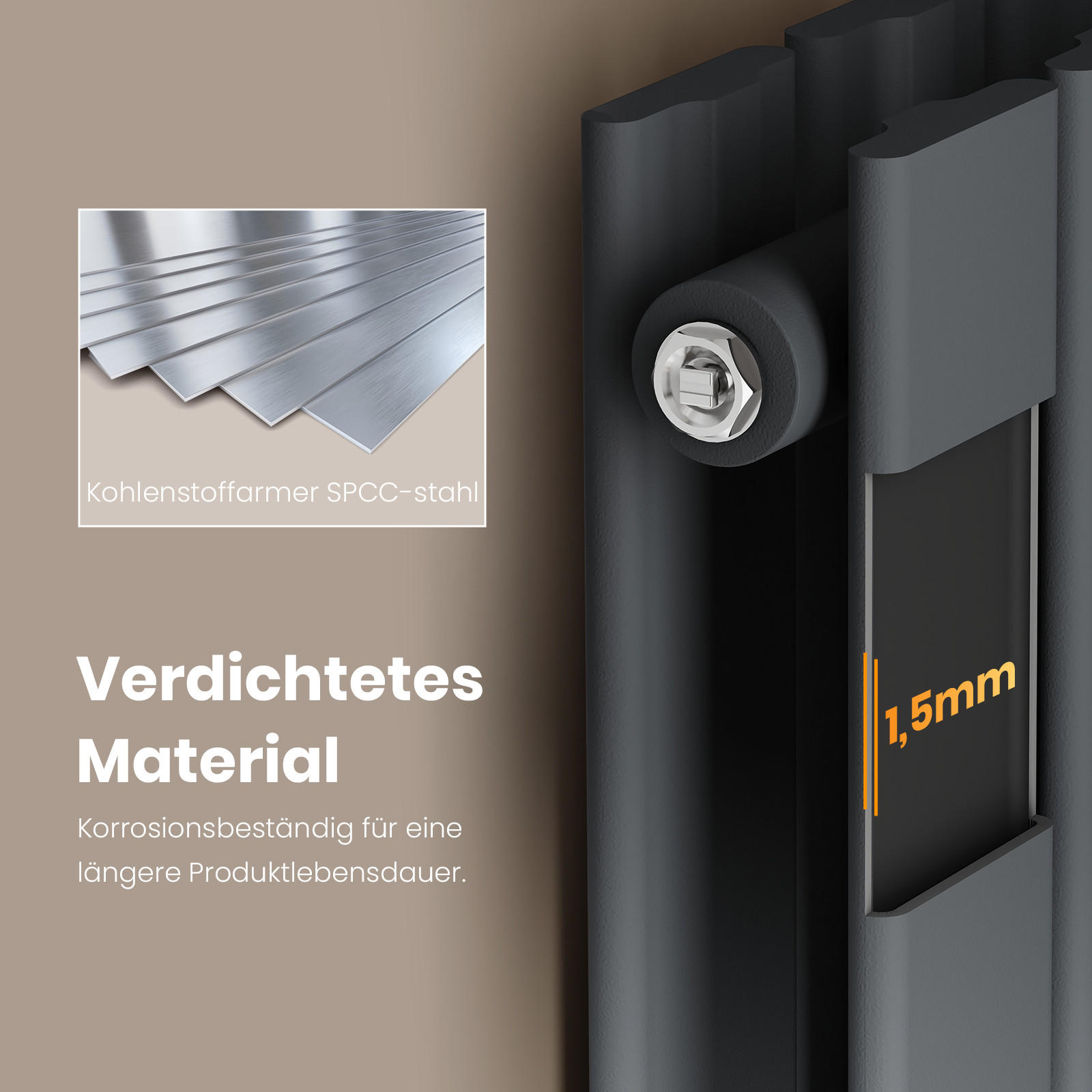 Thumbnail - Emke Heizkörper, Anthrazit, Metall, 100x63x6.3 cm, CE, Freizeit, Heizen & Kühlen, Heizstrahler