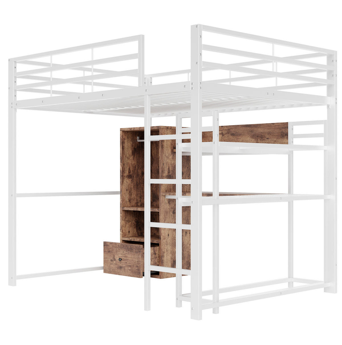 HOCHBETT 140/200 cm in Weiß mit Schreibtisch, Stauraum und LED-Beleuchtung - Weiß, Holzwerkstoff (140/200cm) - Flora Grace